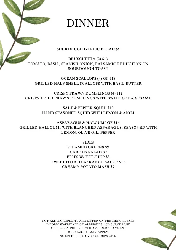 Menu, Sips At Moby's