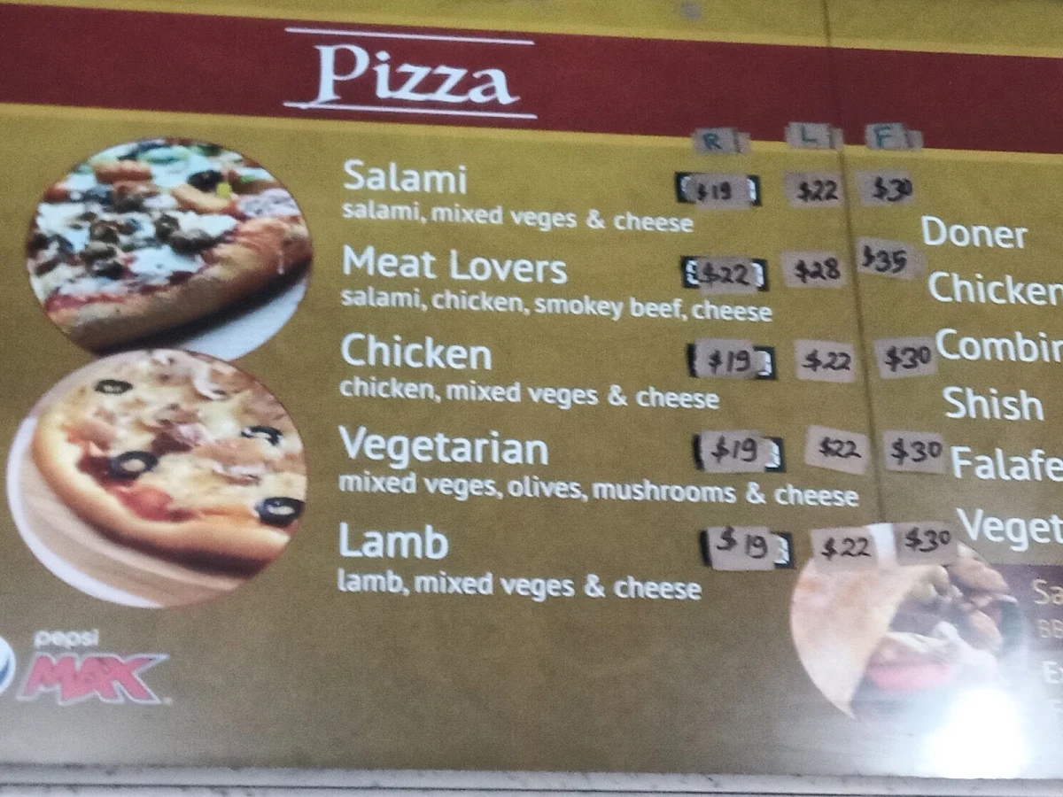 Menu, Belmont Kebab and Pizza