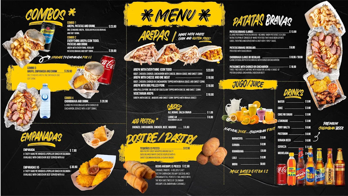 Menu, La Arepa Brava