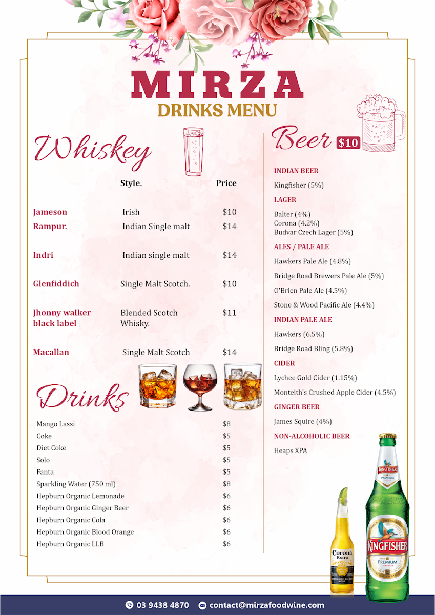 Menu, Mirza Food & Wine