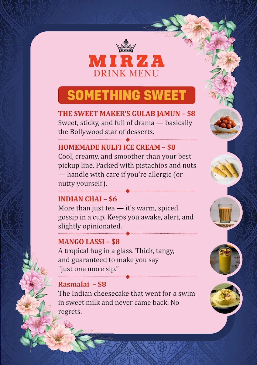 Menu, Mirza Food & Wine