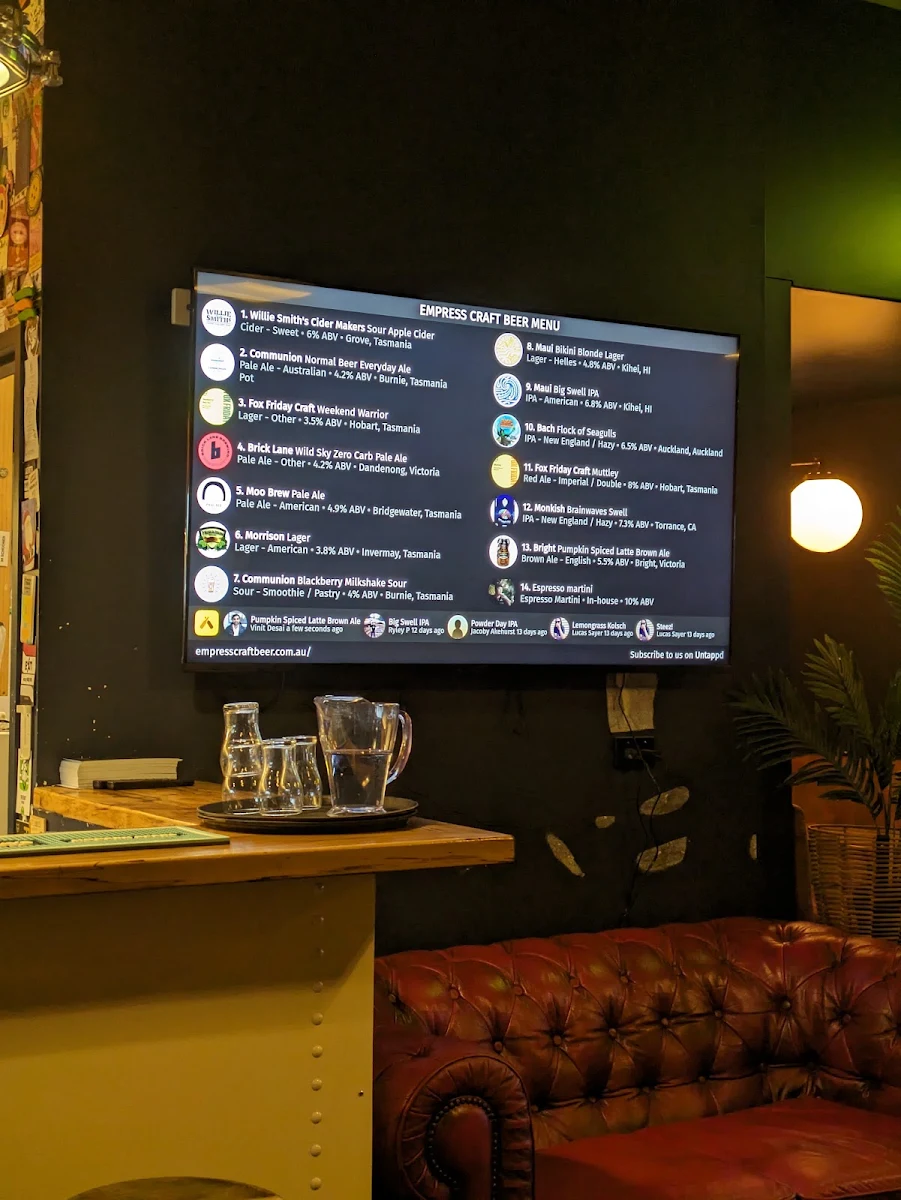 Menu, Empress Craft Beer Bar