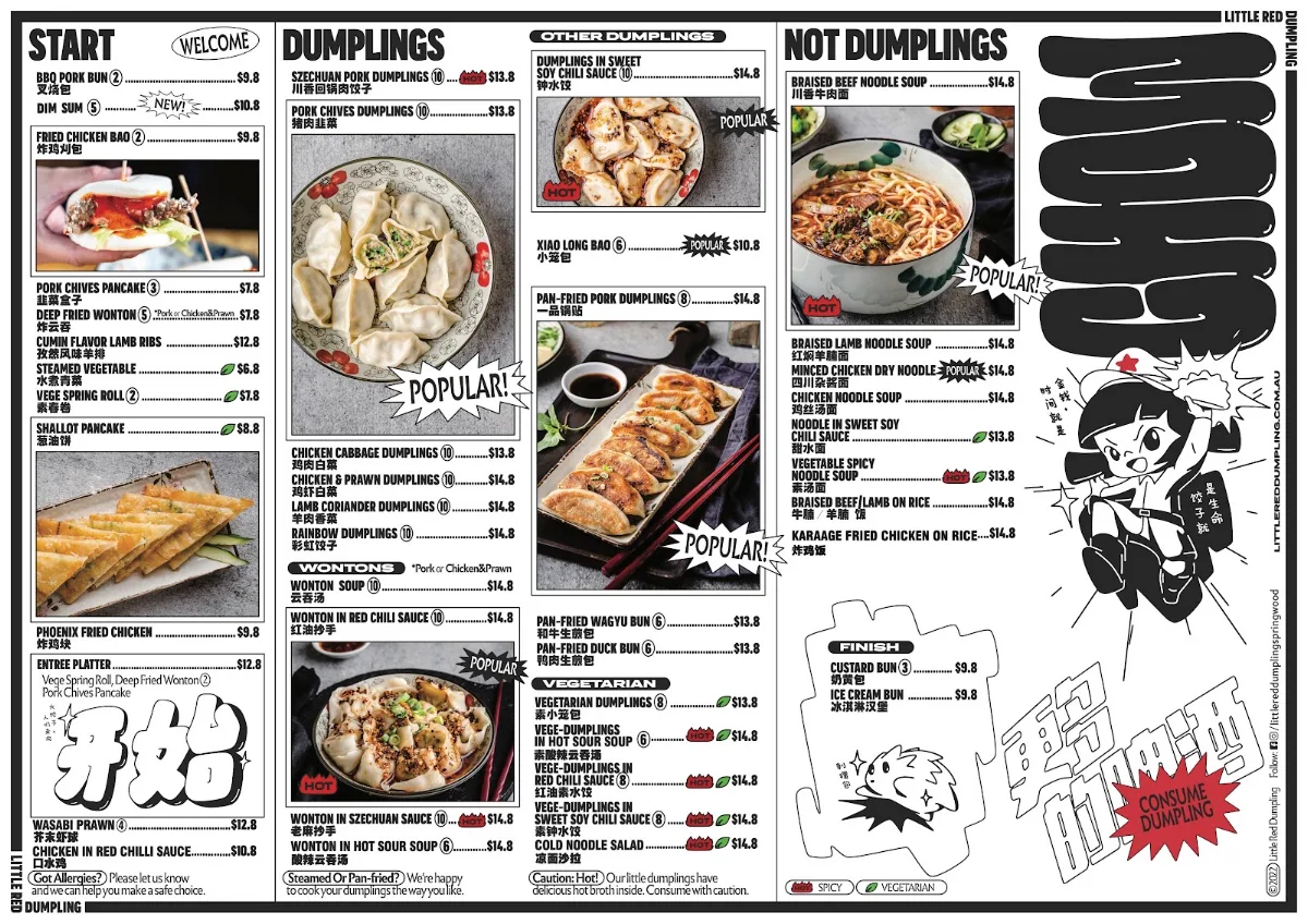Menu, Little Red Dumpling Springwood