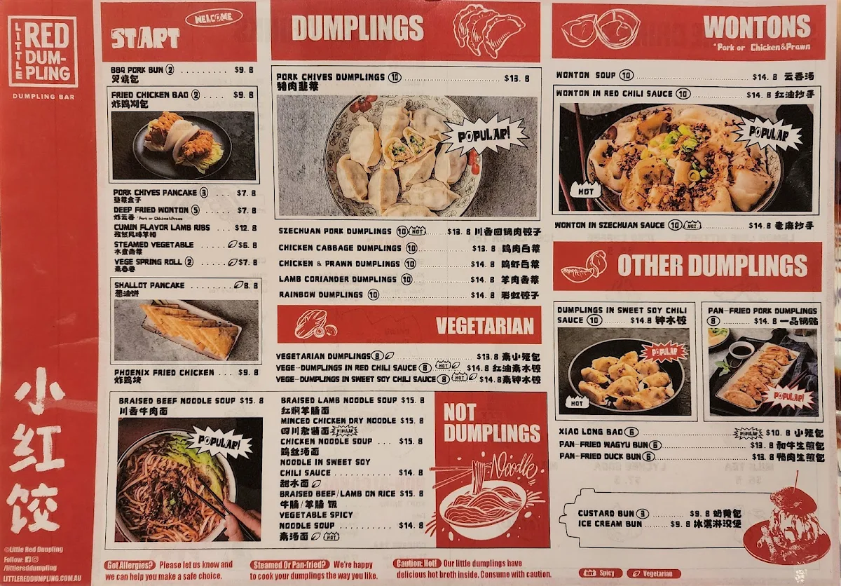 Menu, Little Red Dumpling Springwood