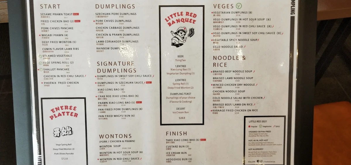Menu, Little Red Dumpling Springwood