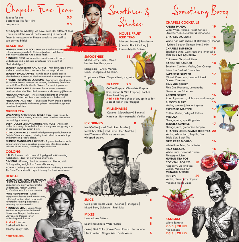 Menu, Chapels on Whatley
