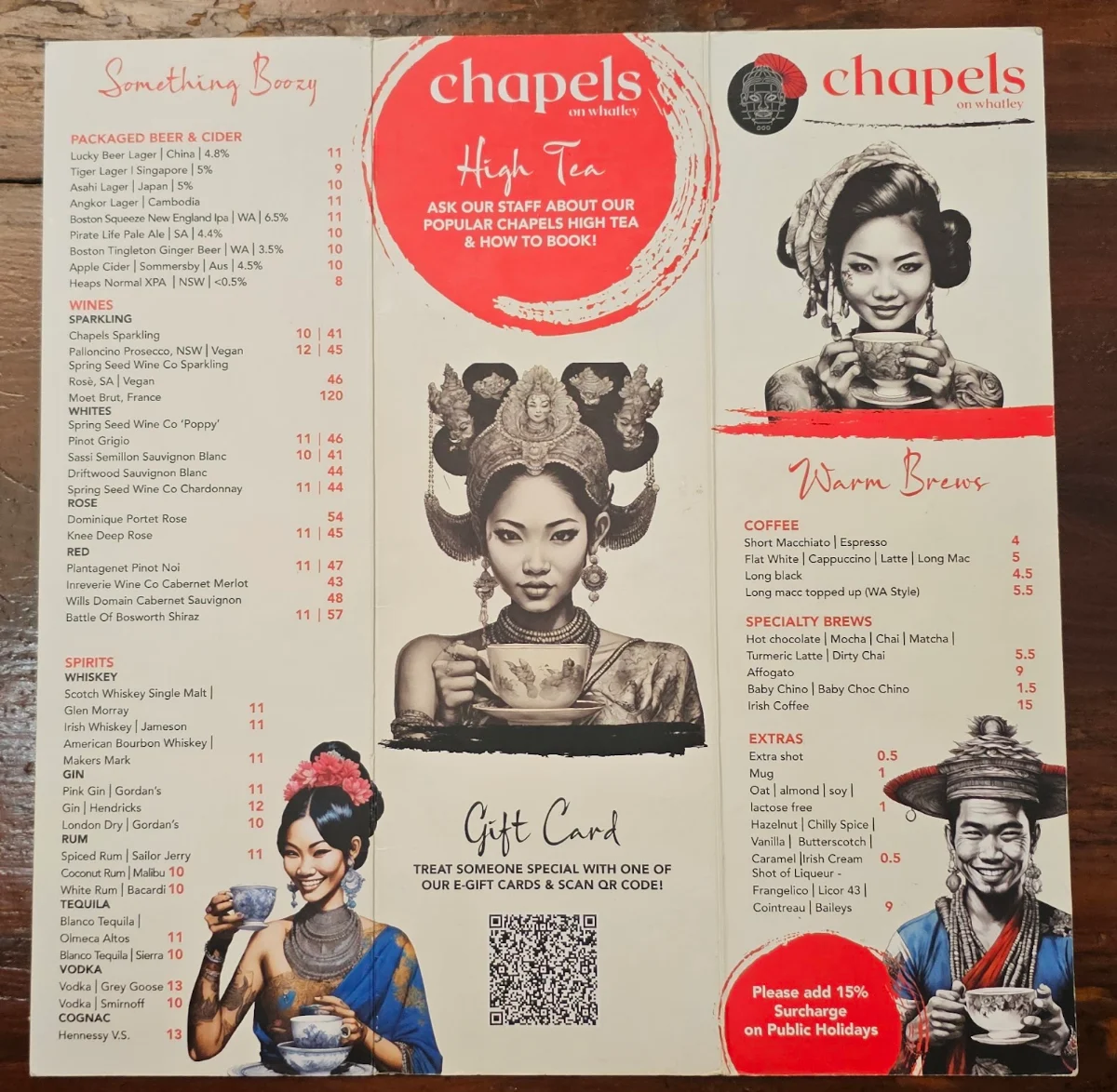 Menu, Chapels on Whatley