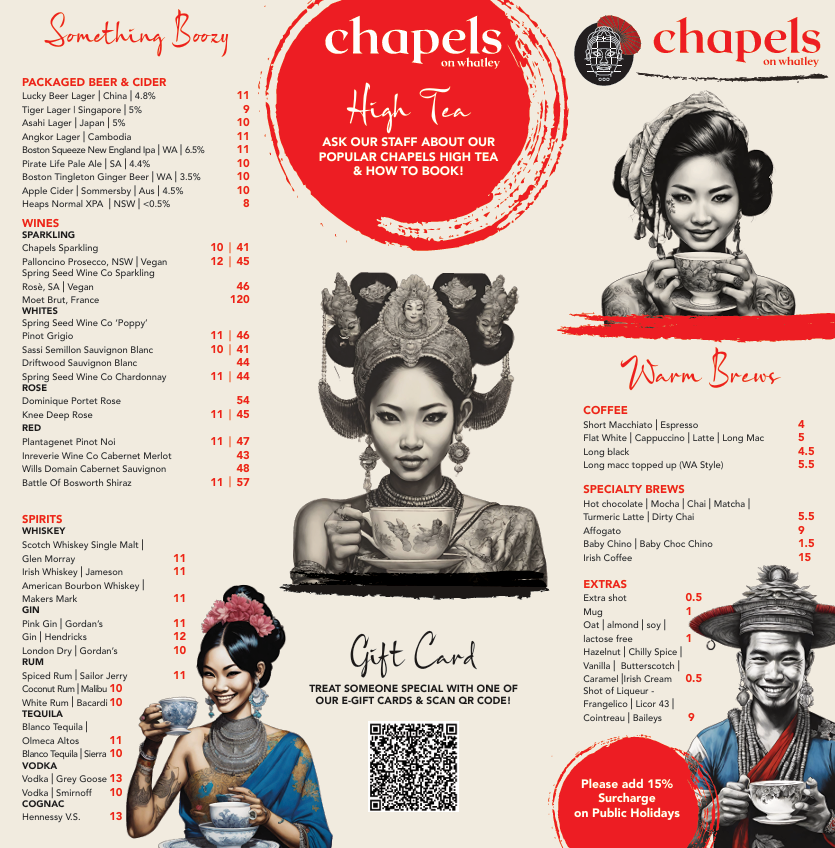 Menu, Chapels on Whatley