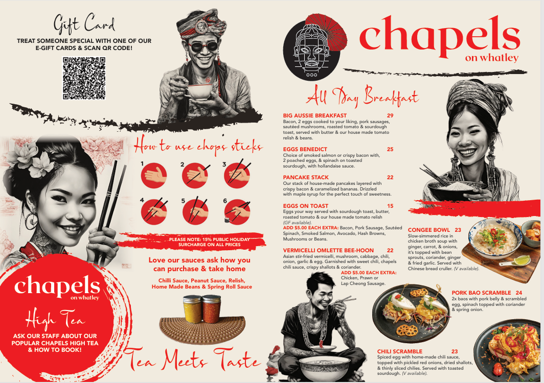 Menu, Chapels on Whatley