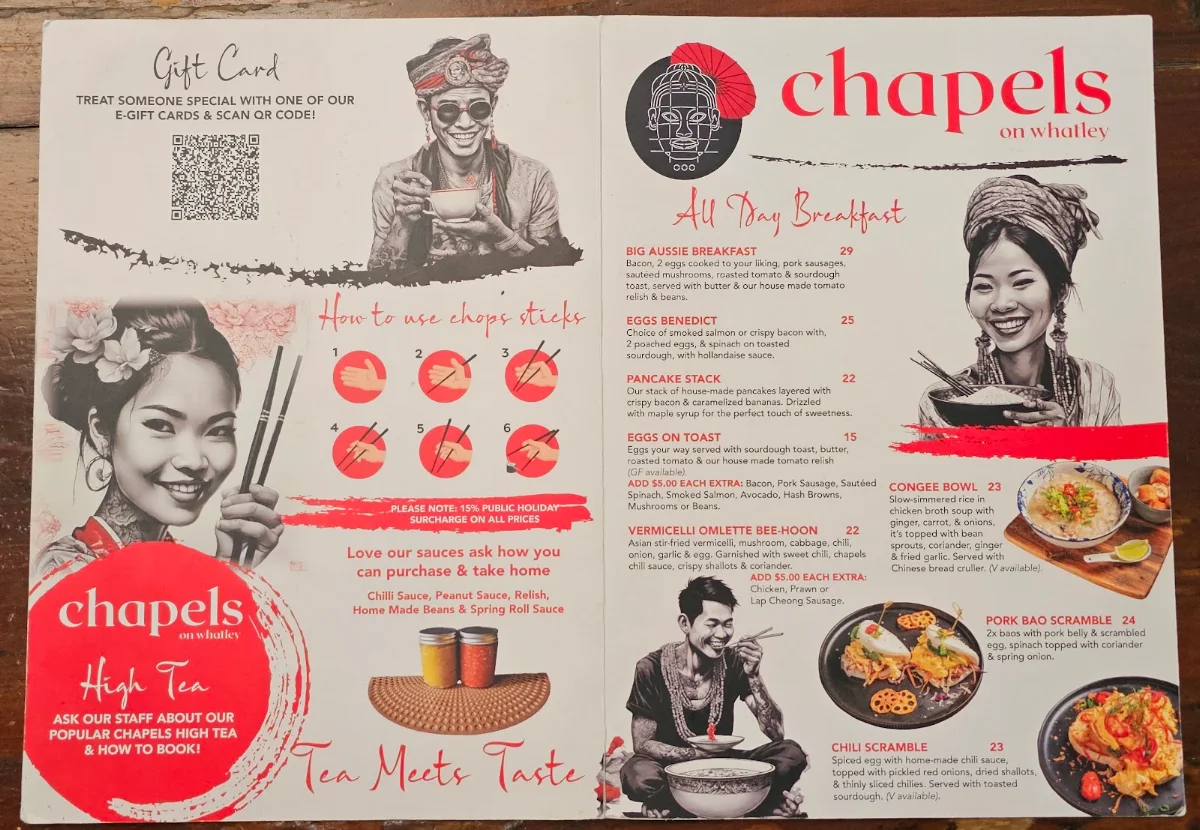 Menu, Chapels on Whatley