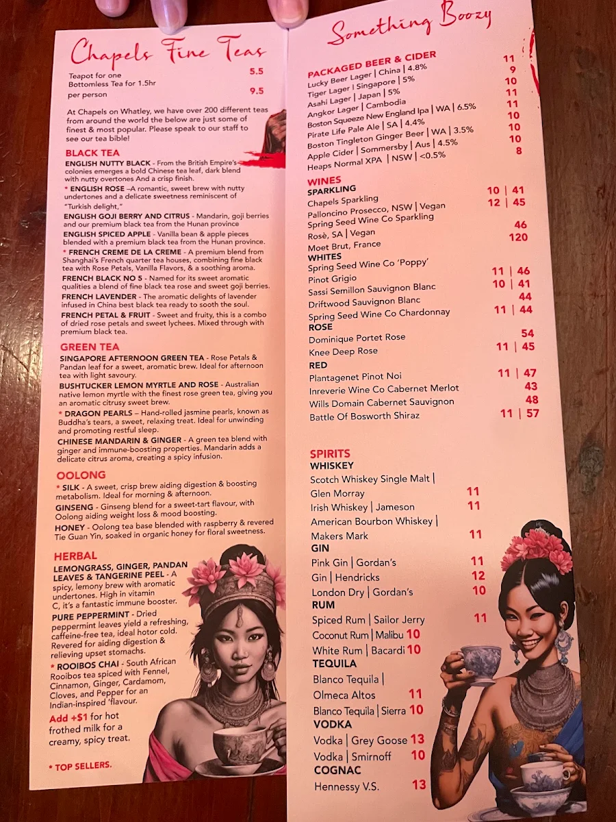 Menu, Chapels on Whatley