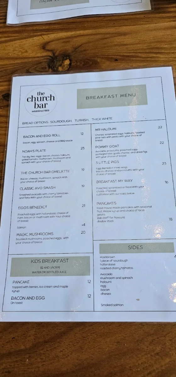 Menu, The Church Bar