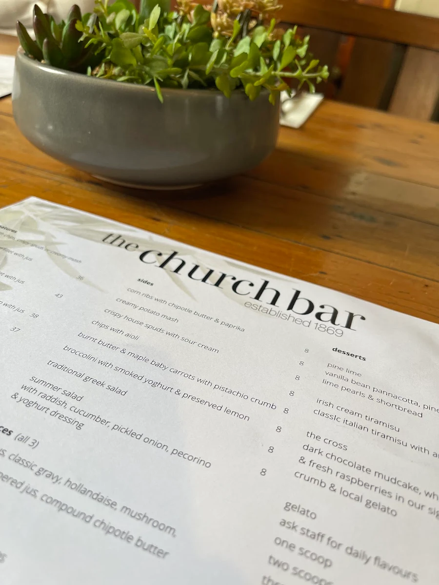 Menu, The Church Bar
