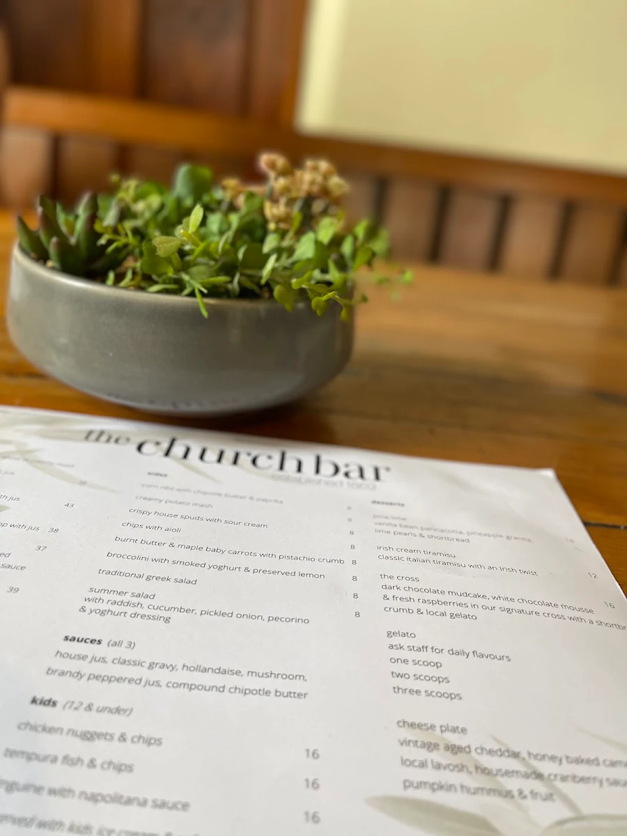 Menu, The Church Bar