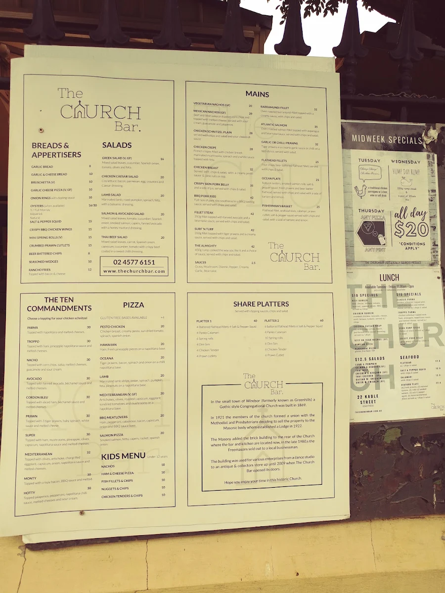 Menu, The Church Bar