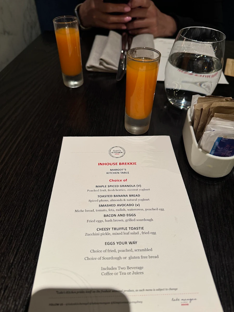 Menu, Luke's Kitchen at Kimpton Margot Hotel Sydney