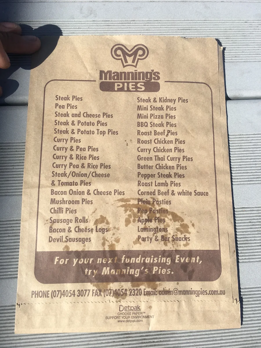 Menu, Manning's Pies