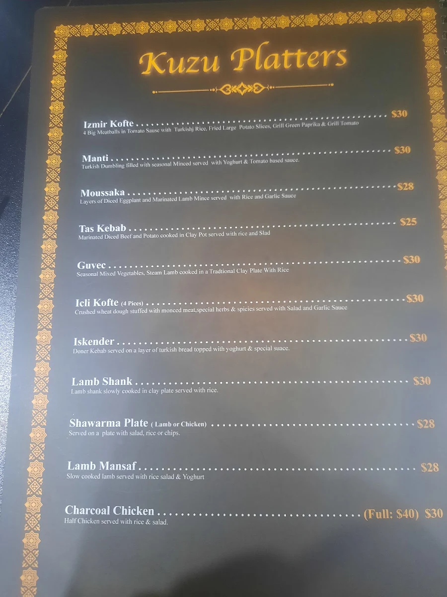 Menu, Kuzu Turkish Resturant & Shisha Lounge