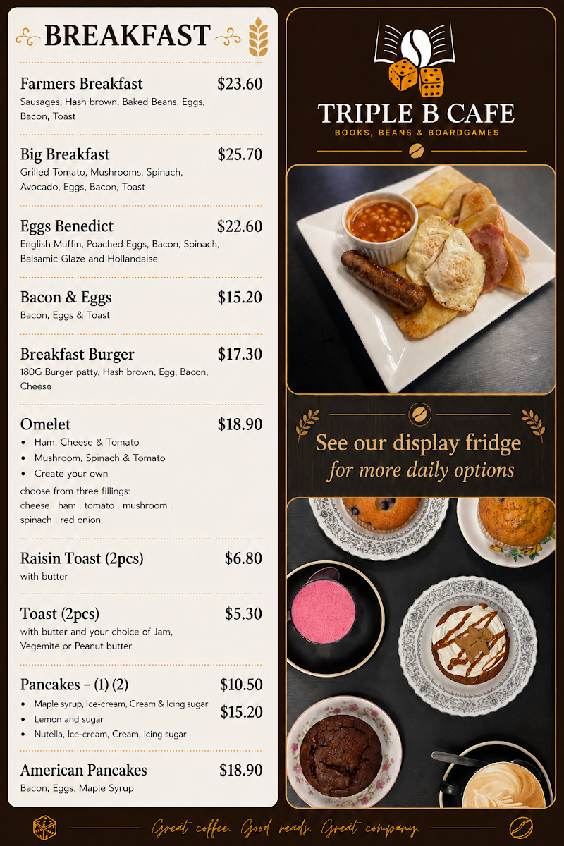 Menu, Triple B Cafe
