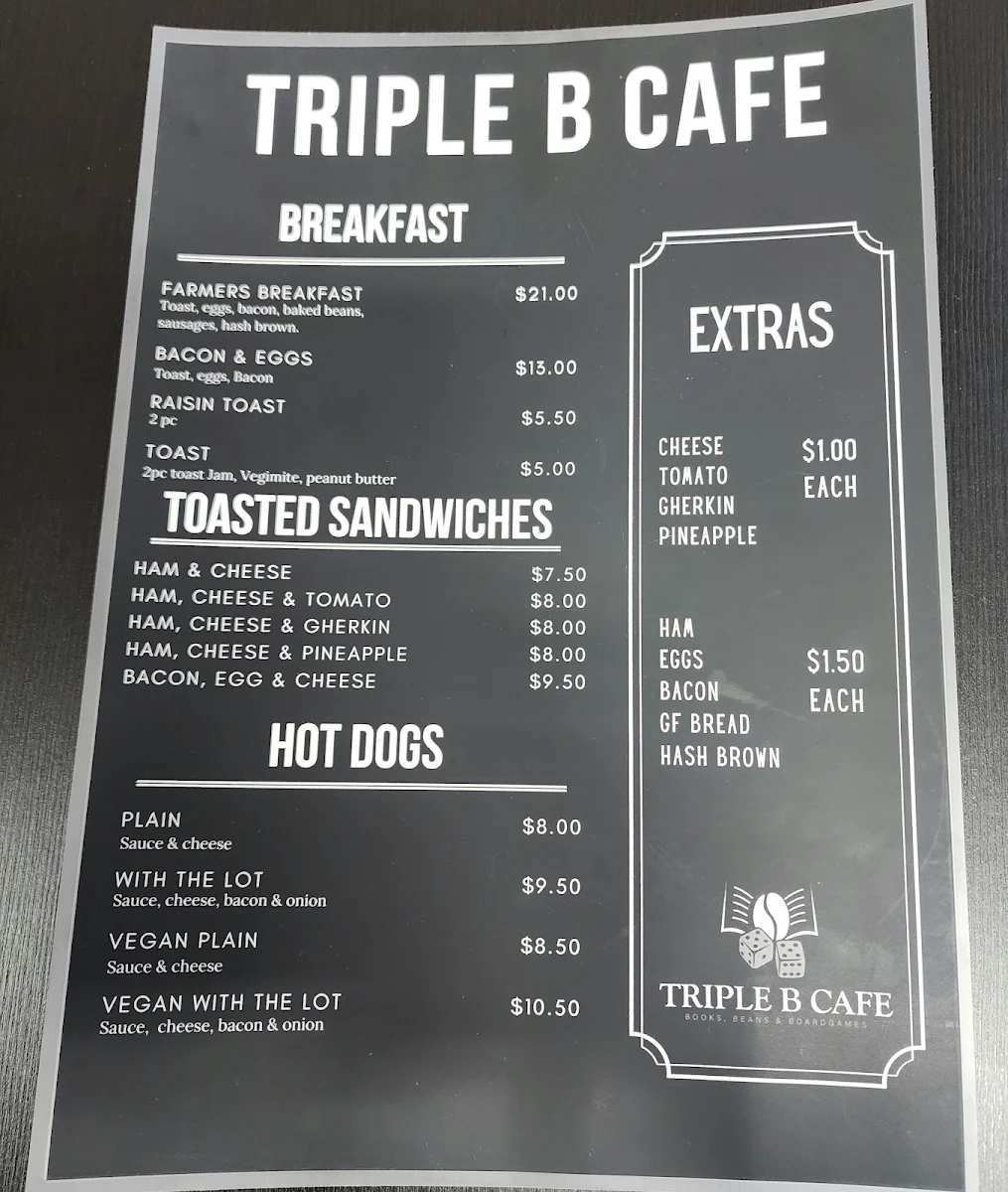 Menu, Triple B Cafe