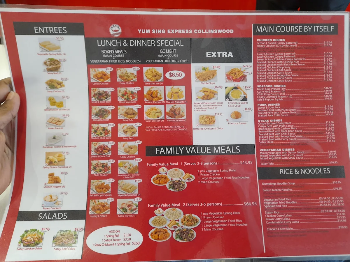 Menu, Yum Sing Express Collinswood