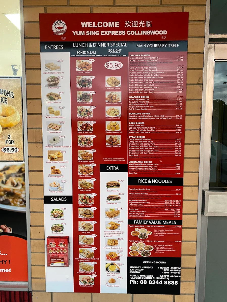 Menu, Yum Sing Express Collinswood