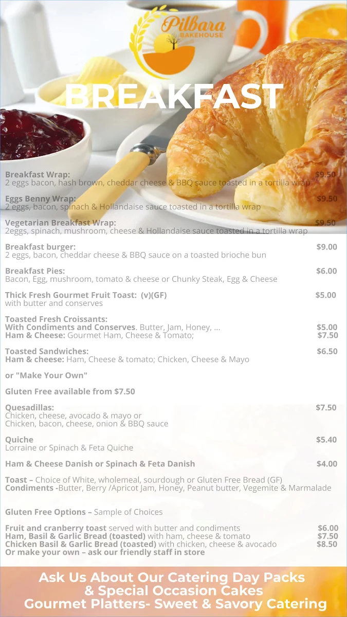 Menu, Pilbara Bakehouse