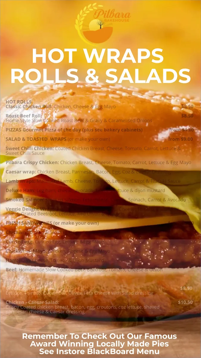 Menu, Pilbara Bakehouse
