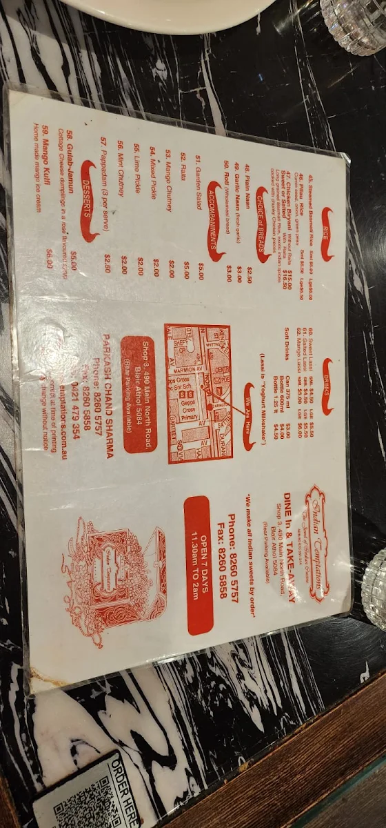 Menu, Indian Temptations
