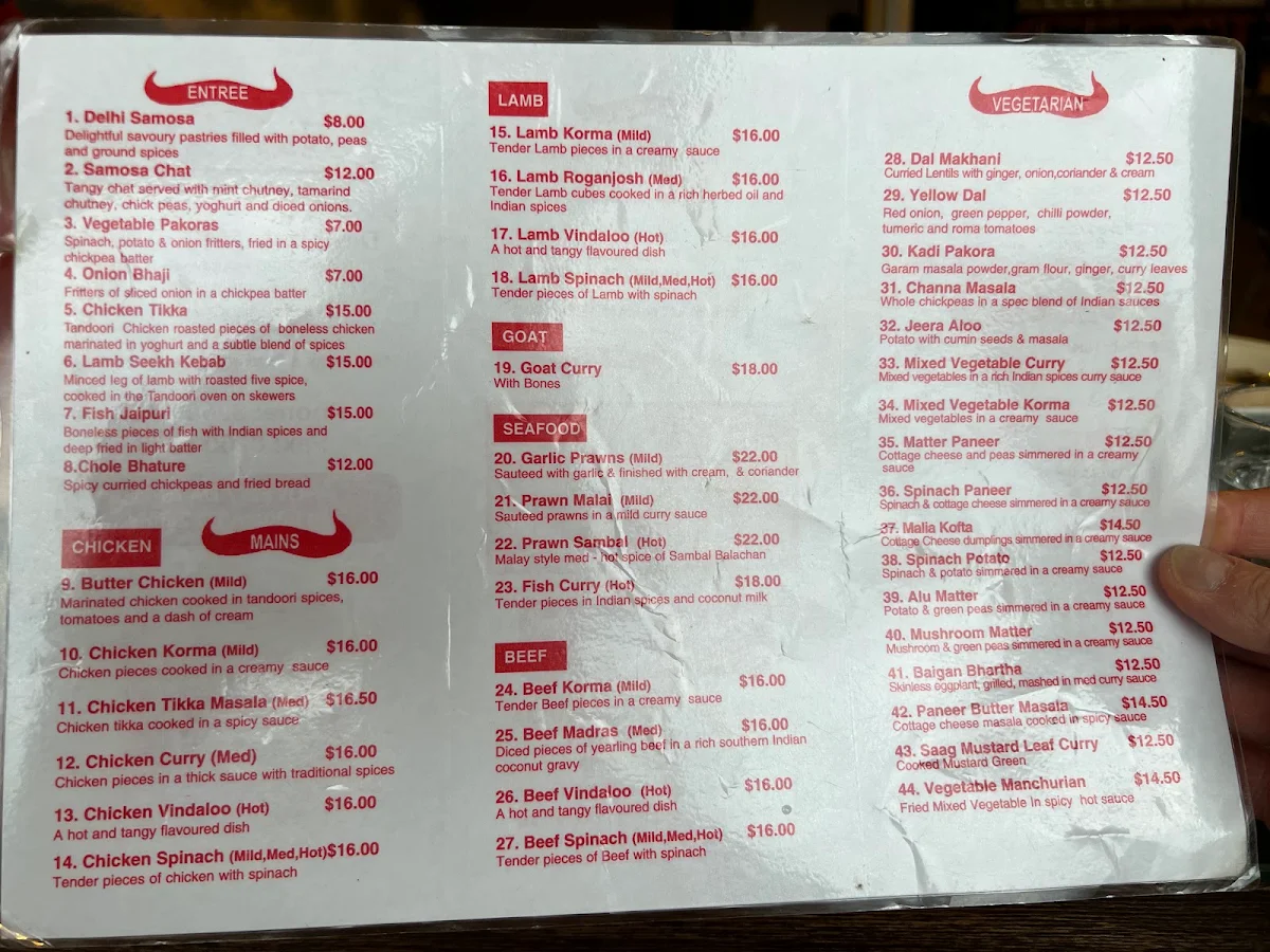 Menu, Indian Temptations