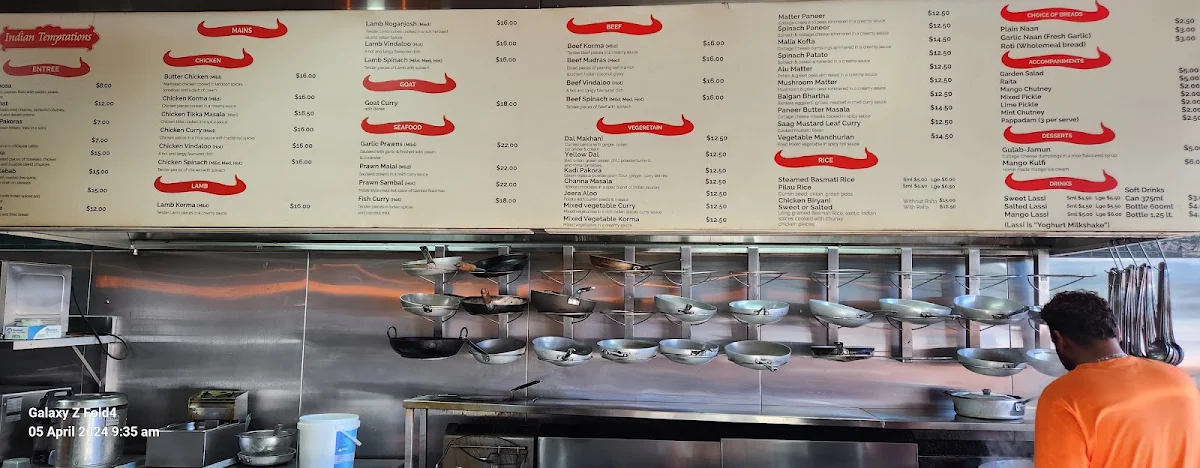 Menu, Indian Temptations