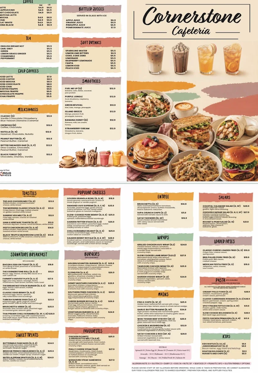 Menu, Cornerstone Cafeteria