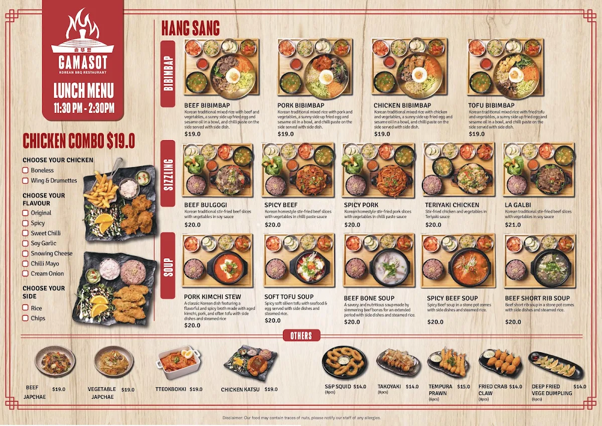 Menu, Gamasot K BBQ