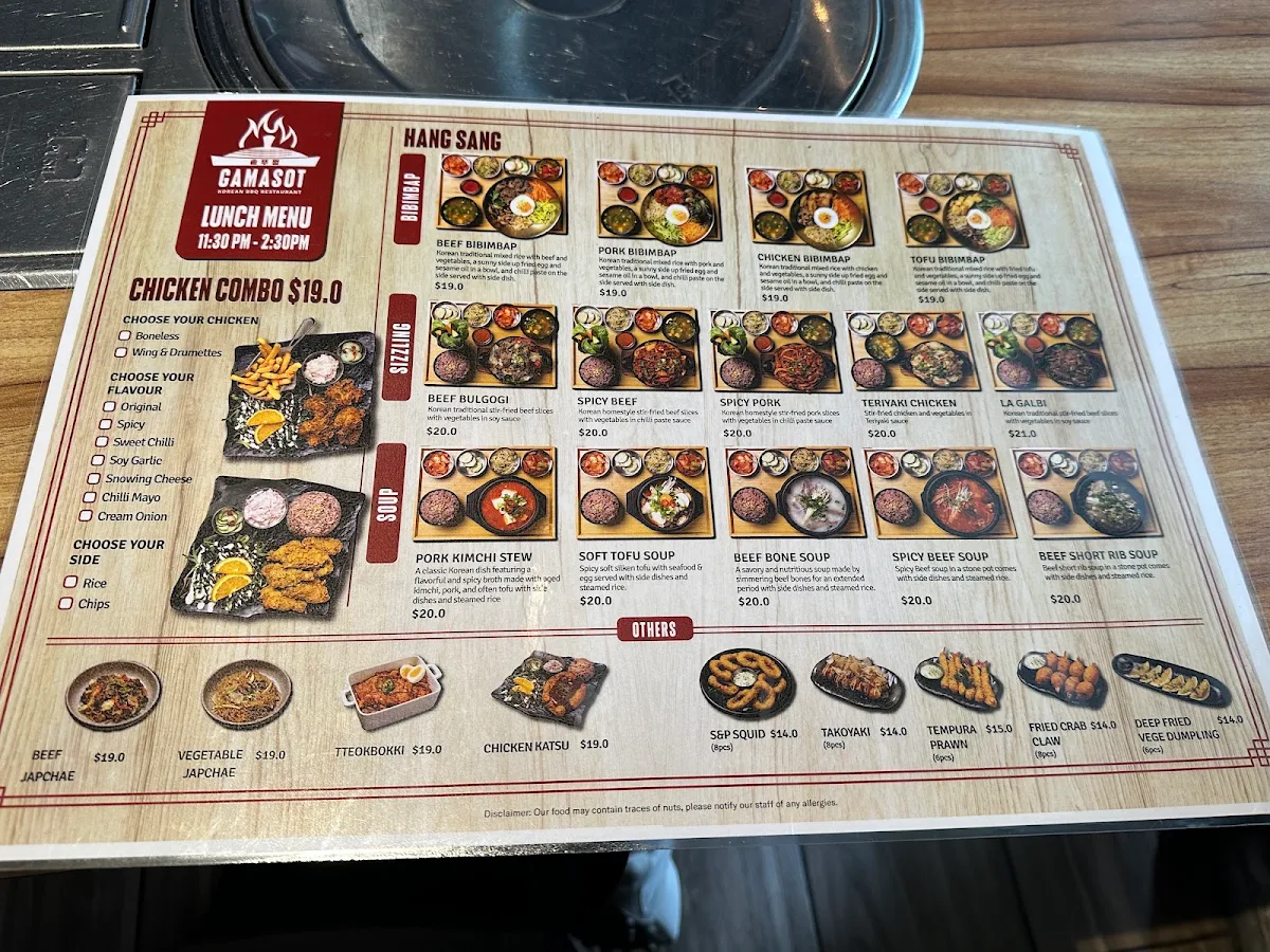 Menu, Gamasot K BBQ