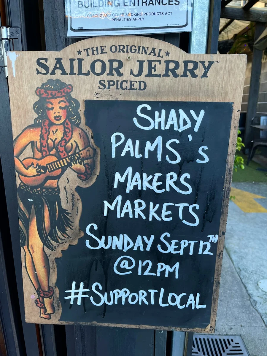 Menu, Shady Palms Cafe & Bar