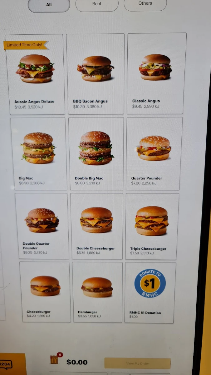 Menu, McDonald's Kings Cross