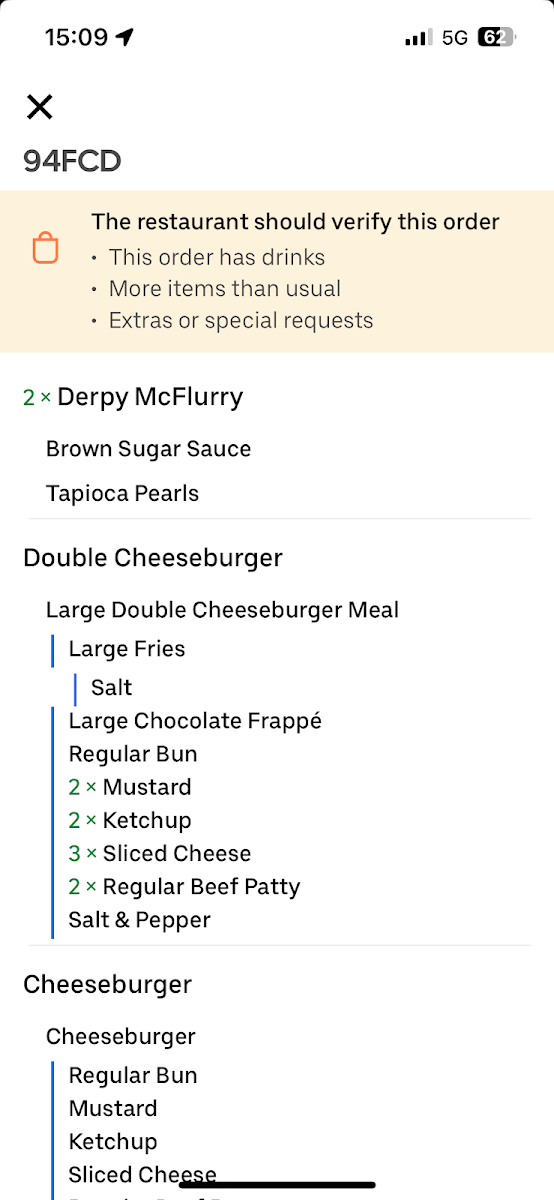Menu, McDonald's Kings Cross