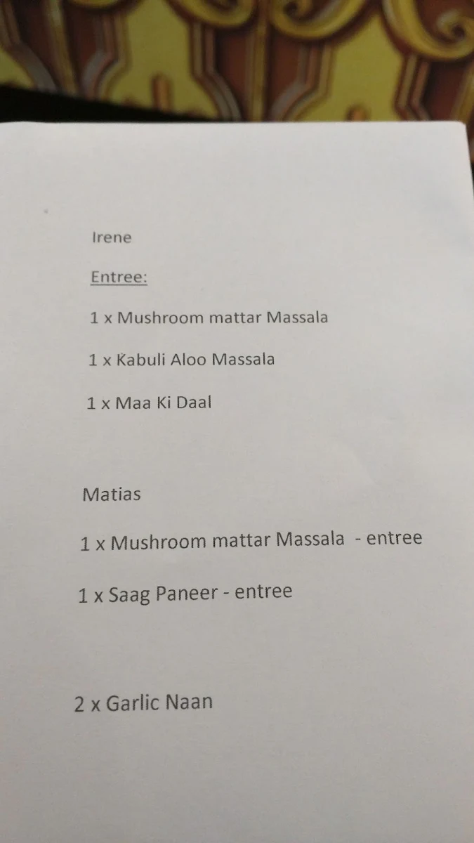 Menu, Cumin Indian Cuisine
