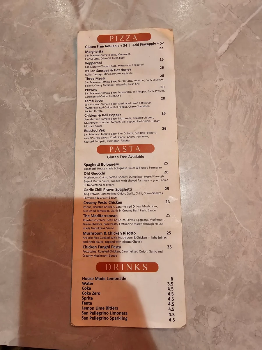 Menu, Wildfire Pizza