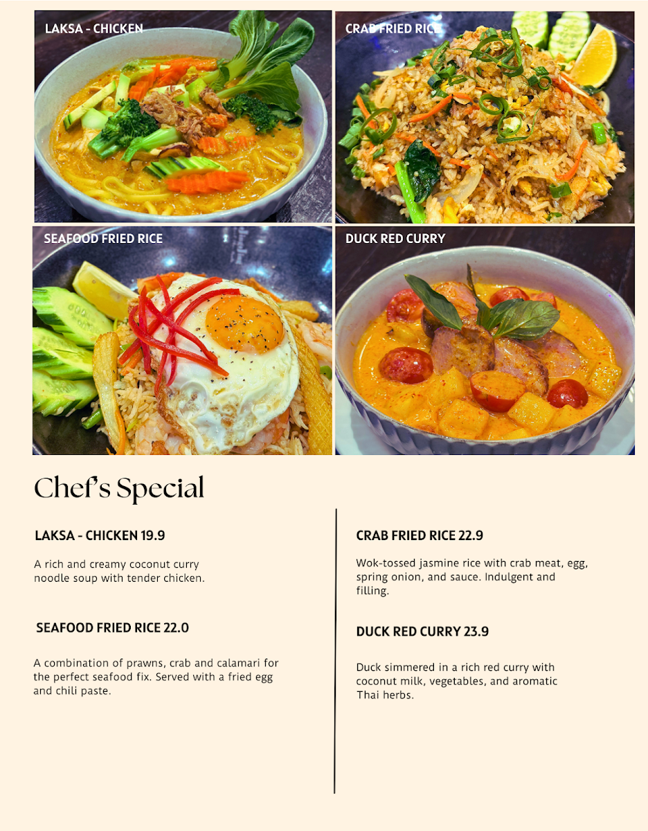 Menu, Jasmine Thai Kitchen