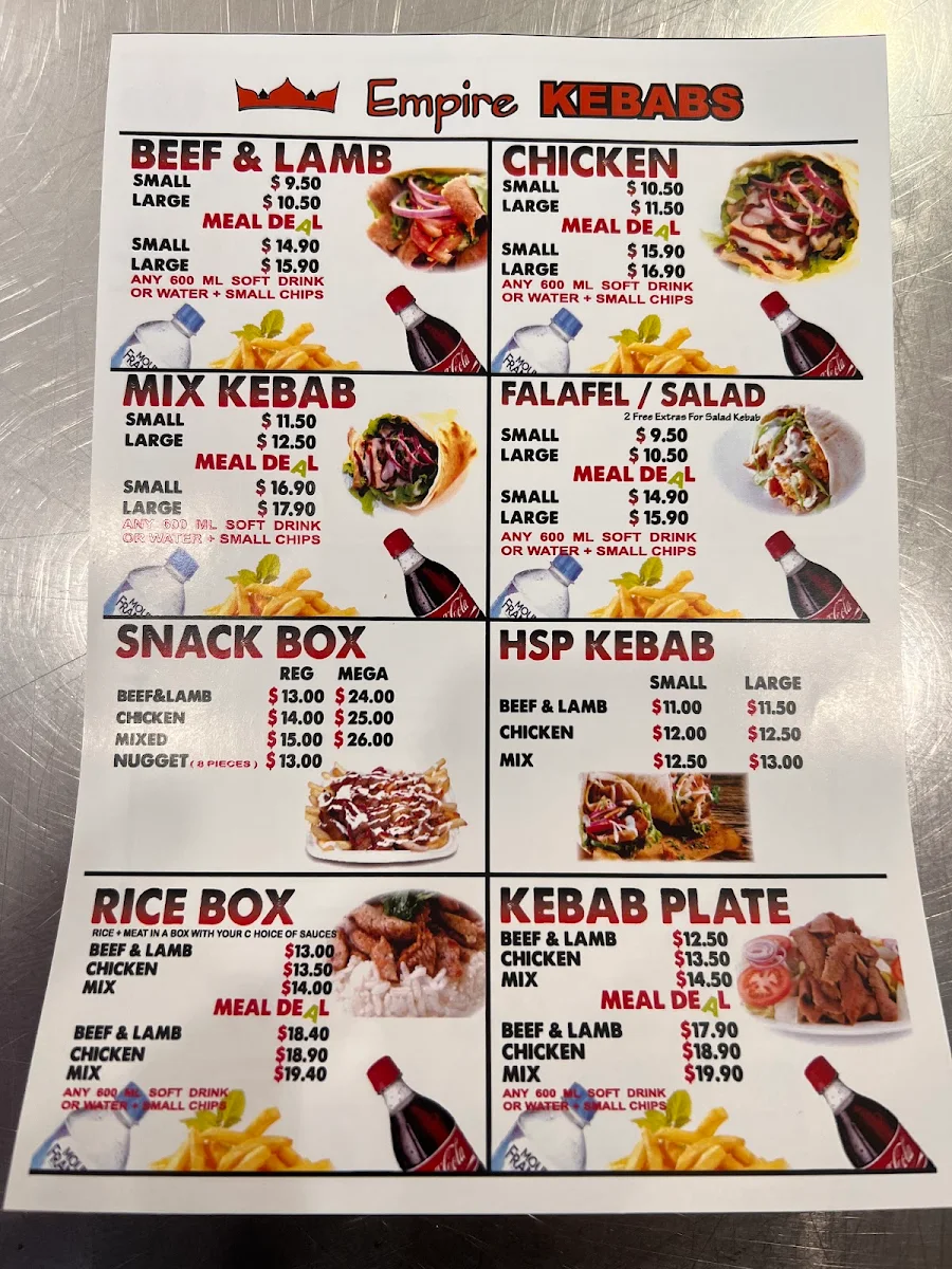Menu, Empire Kebab House - Drive Thru