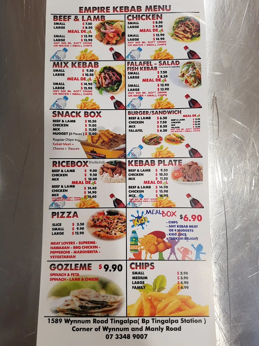 Menu, Empire Kebab House - Drive Thru
