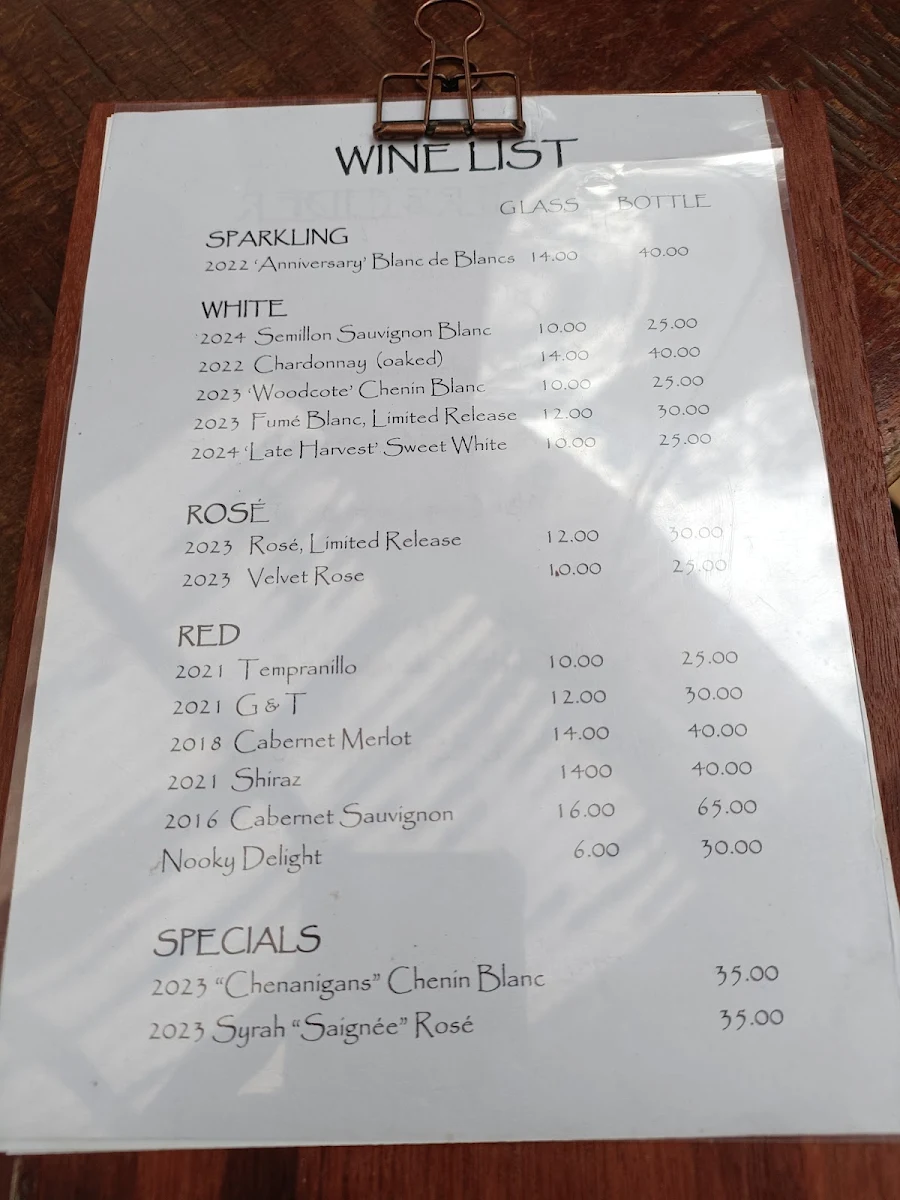 Menu, Nookery Cafe