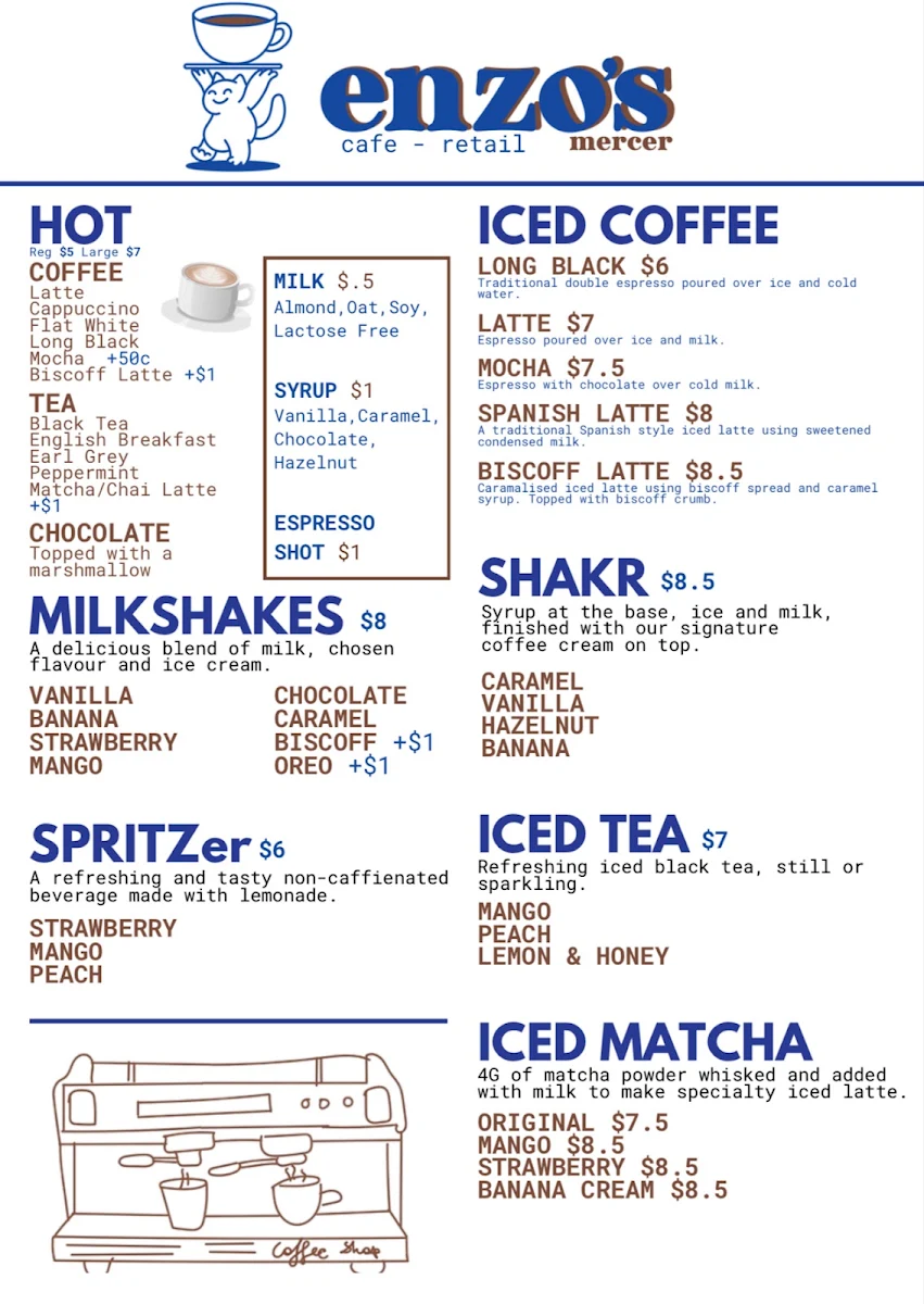 Menu, Enzo's Mercer