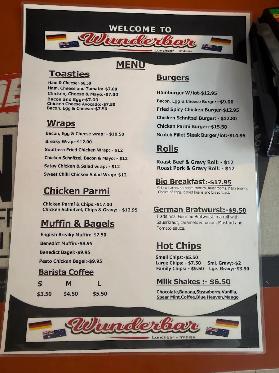 Menu, Wunderbar Lunch Bar