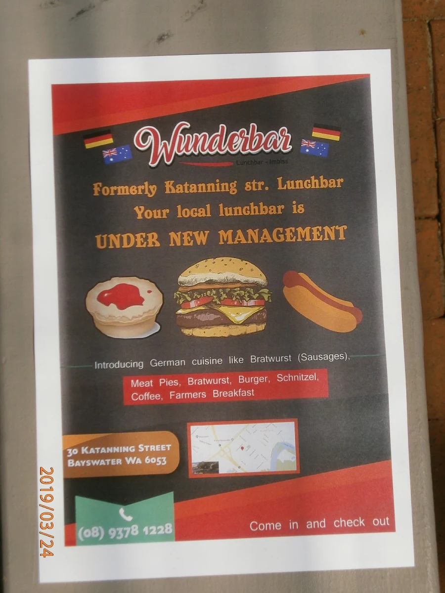 Menu, Wunderbar Lunch Bar