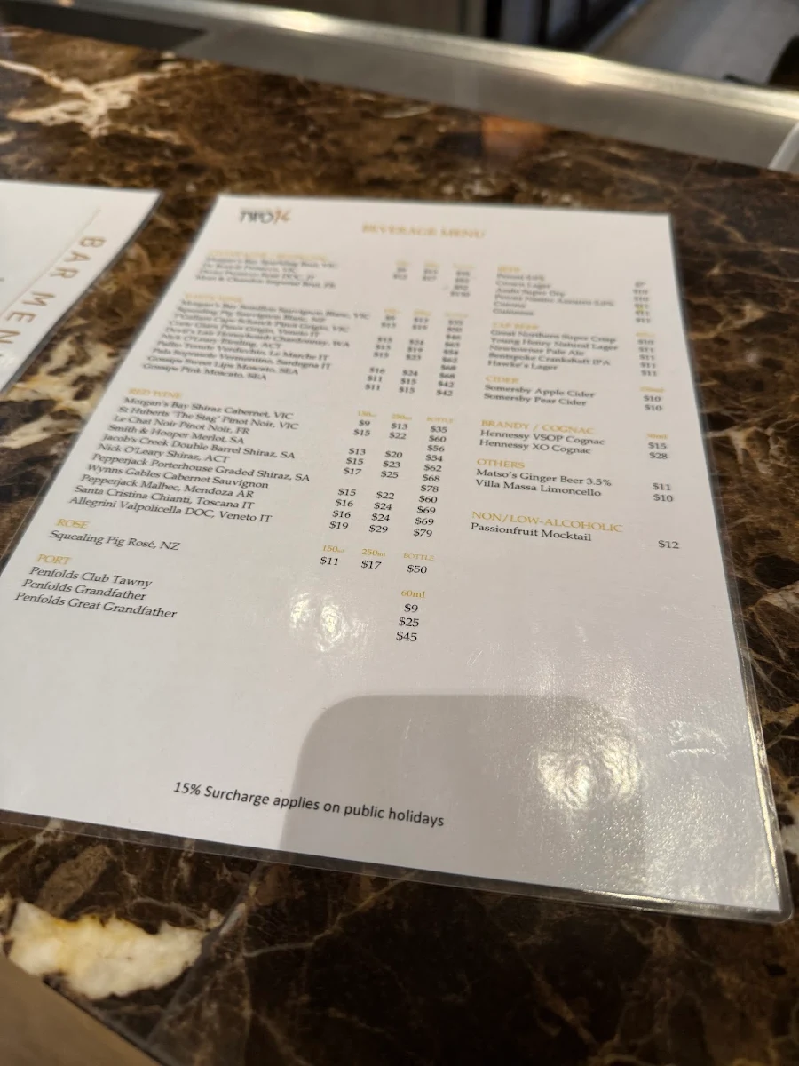 Menu, Restaurant Two14