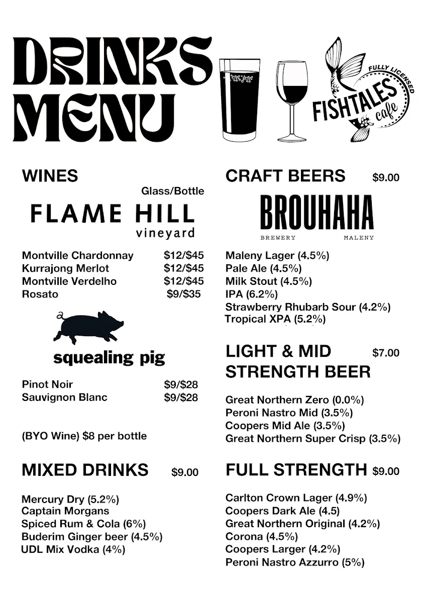 Menu, Fishtales Seafood Cafe