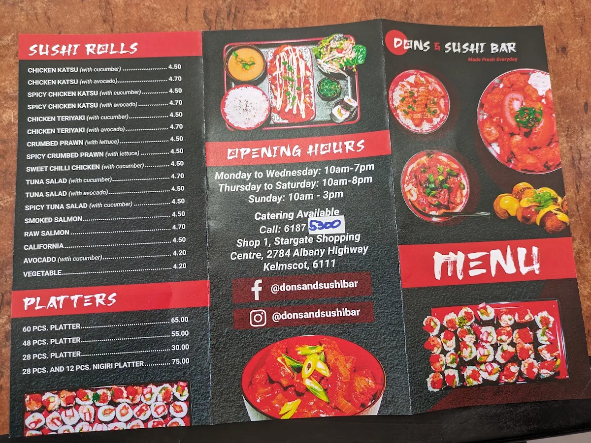 Menu, Dons and Sushi Bar - Kelmscott WA