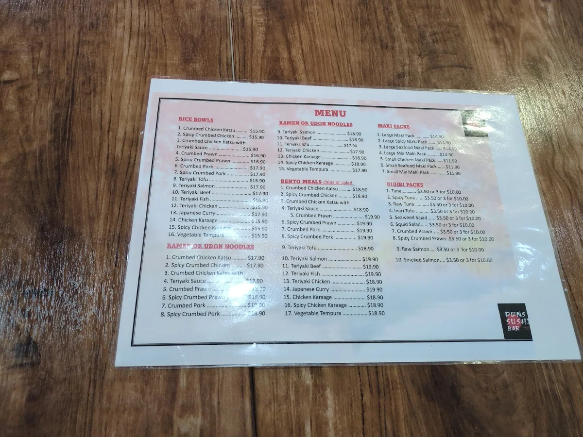 Menu, Dons and Sushi Bar - Kelmscott WA